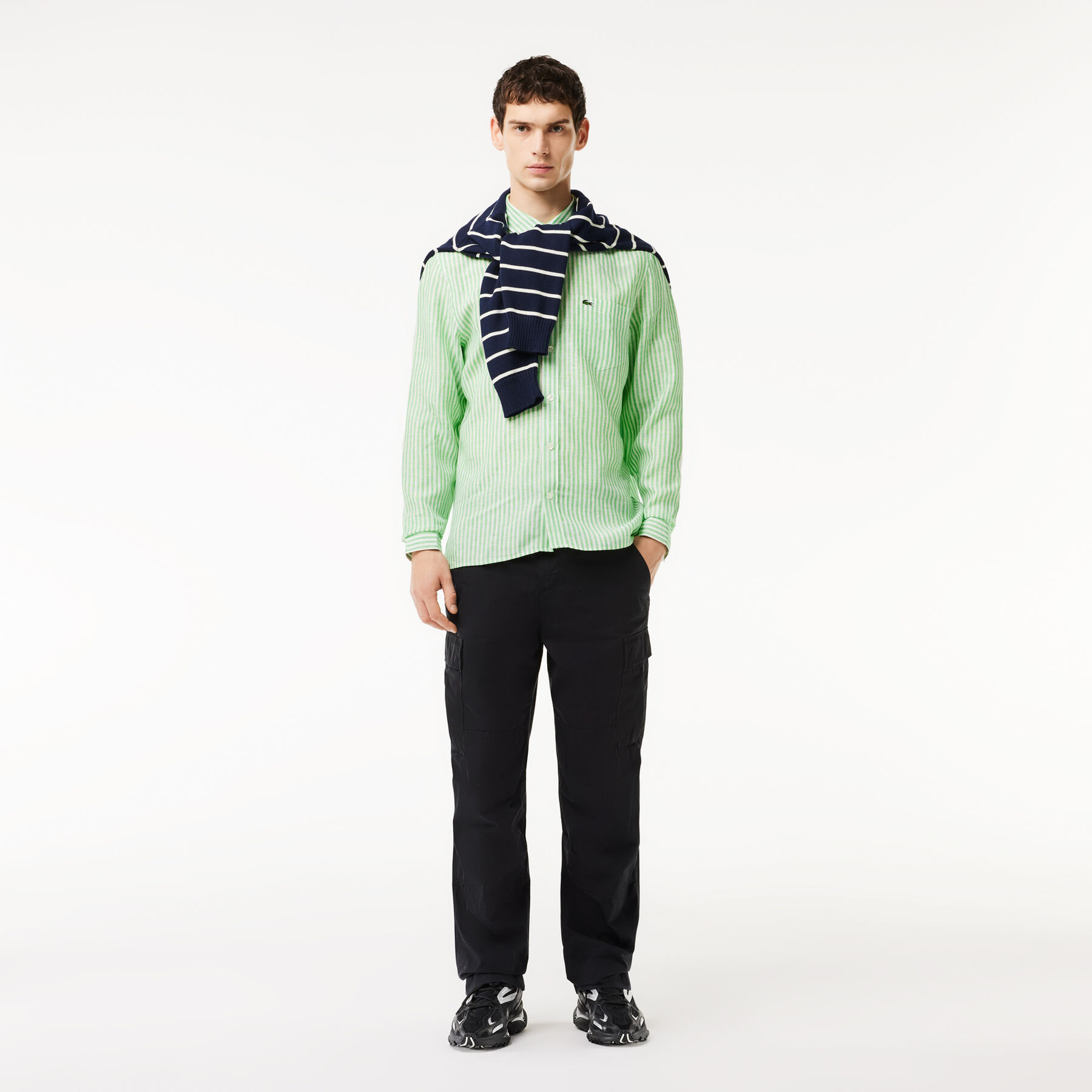 lacoste regular fit striped linen shirt