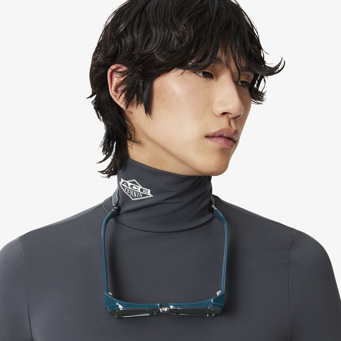 lacoste runway high neck printed stretch t shirt