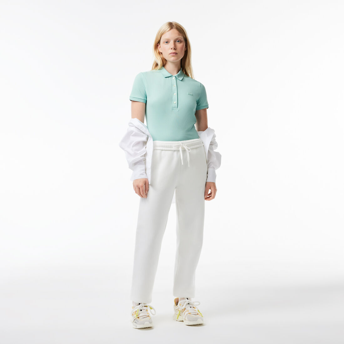 تيشيرت بولو L.12.D بقصة ضيقة من قماش بيتي بيكيه المطاطي Women's Lacoste Slim fit Stretch Cotton Pique Polo Shirt - PF5462-00-LGF