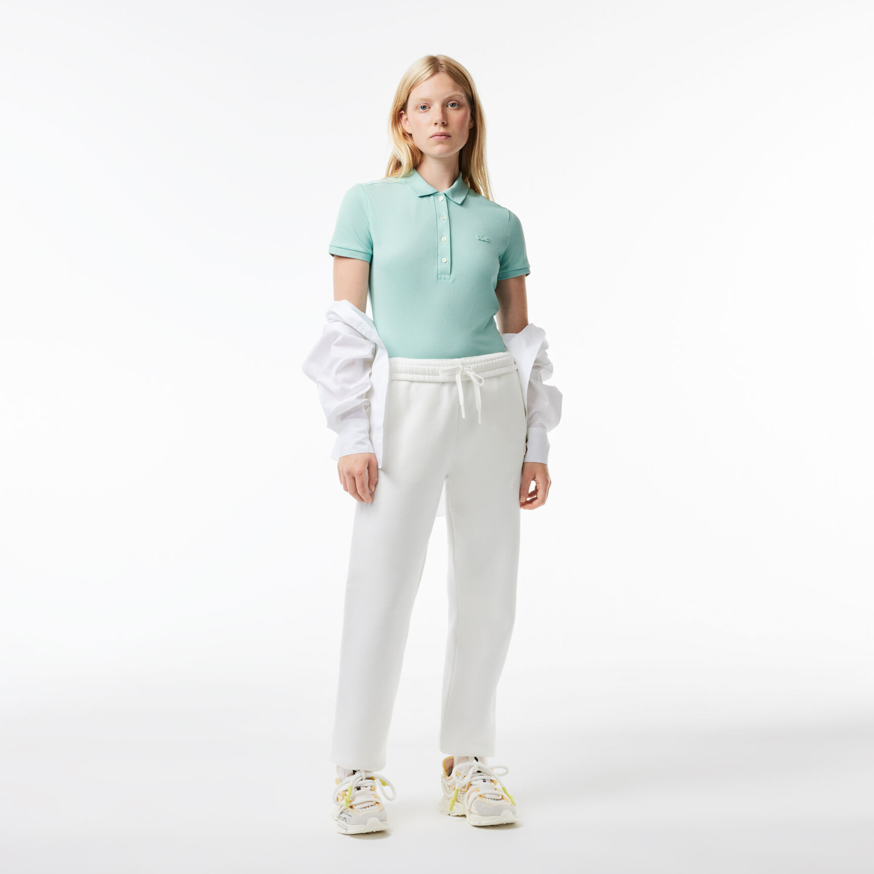 تيشيرت بولو L.12.D بقصة ضيقة من قماش بيتي بيكيه المطاطي Women's Lacoste Slim fit Stretch Cotton Pique Polo Shirt - PF5462-00-LGF