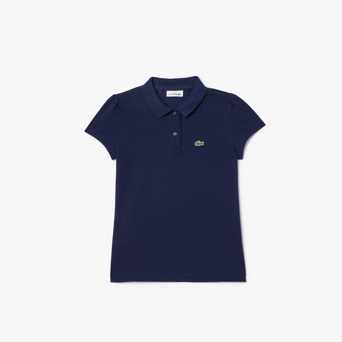 قميص بولو بيكيه بياقة مزخرفة Girls' Lacoste Scalloped Collar Mini Pique Polo Shirt - PJ3594-00-166