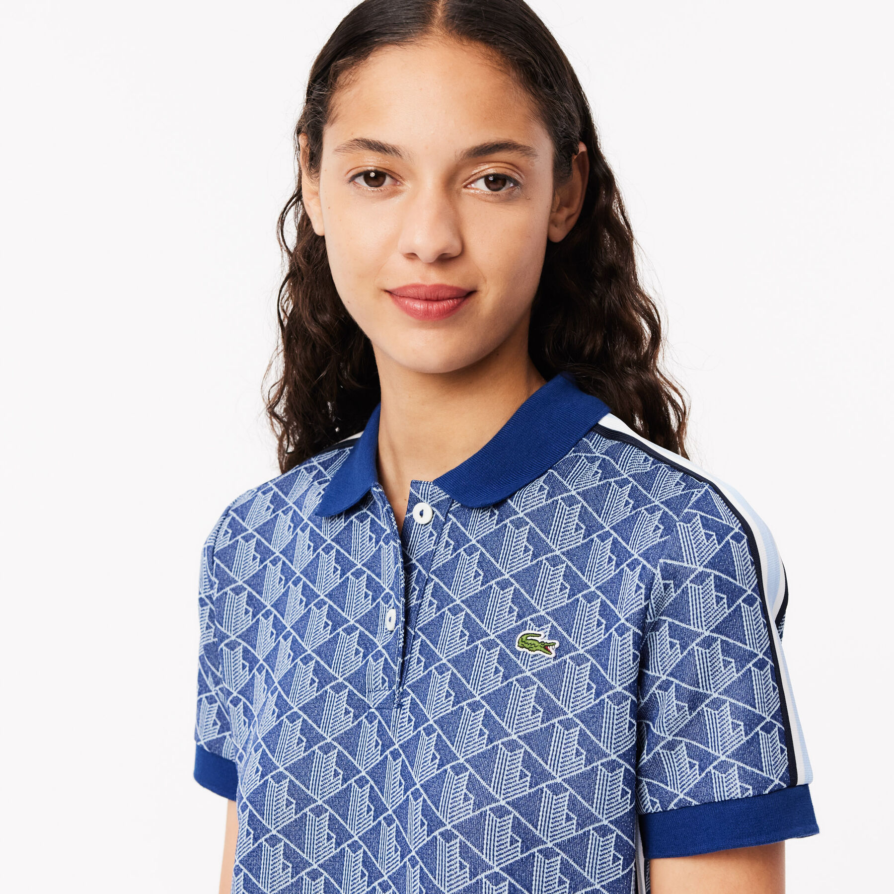 فستان بولو بقصة ضيقة من قماش الجاكارد المزين بشعار لاكوست Slim Fit Monogram Polo Dress - EF2655-00-6LE