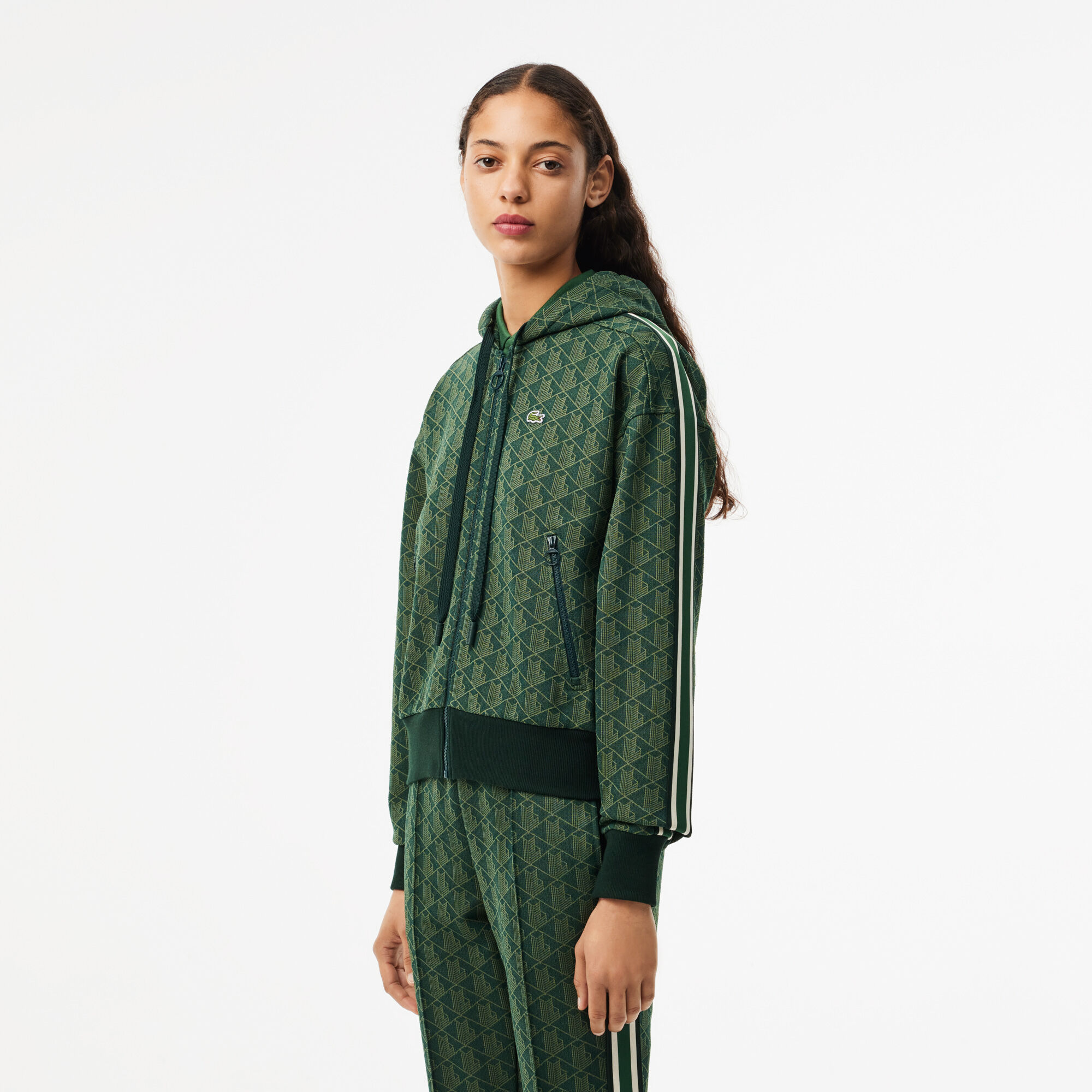 Jacquard Monogram Hoodie, Green / Khaki Green | LACOSTE UAE