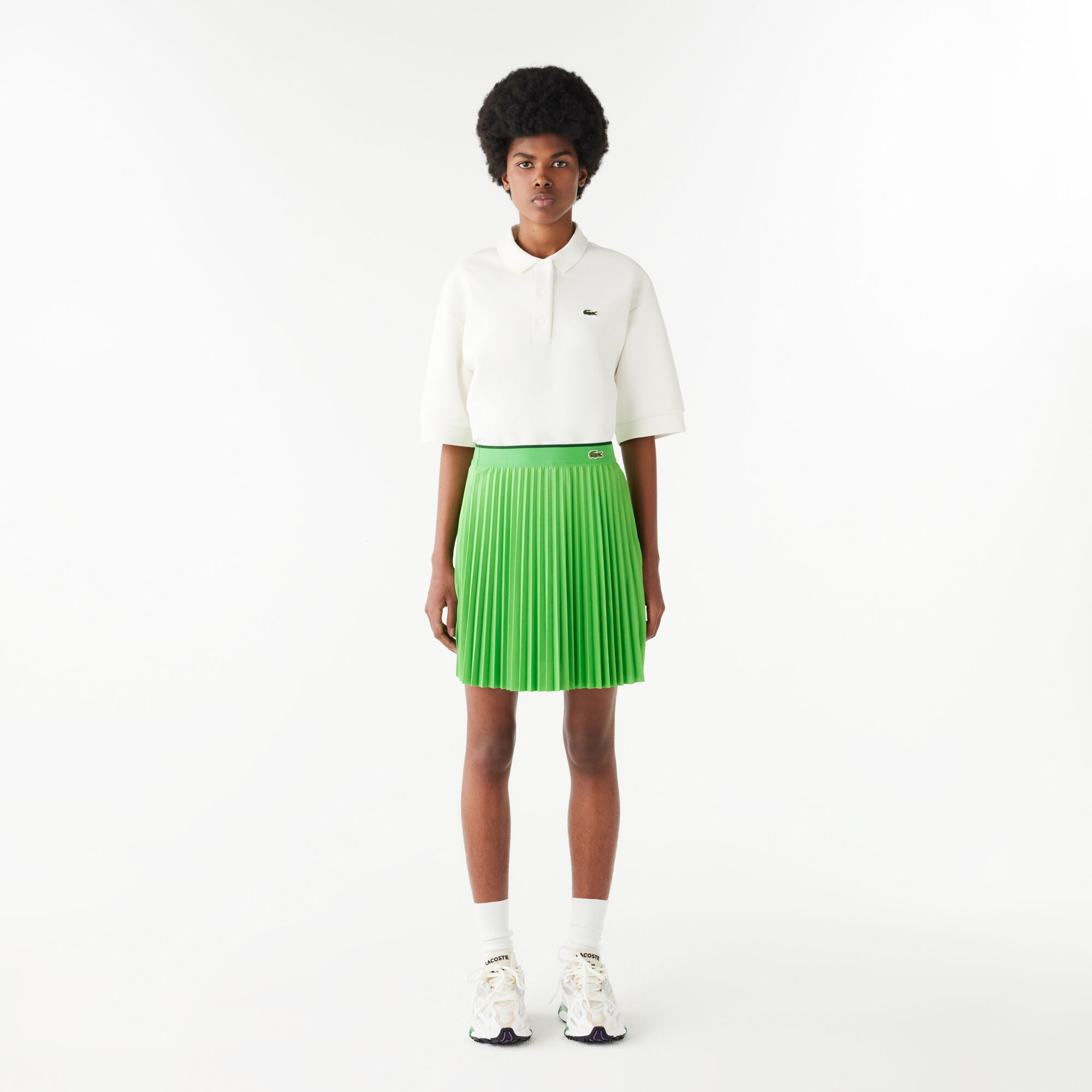 ラコステ グリーン プリーツスカート サイズS JF2701-10 Short Pleated Elastic Waist Skirt, Green | LACOSTE UAE