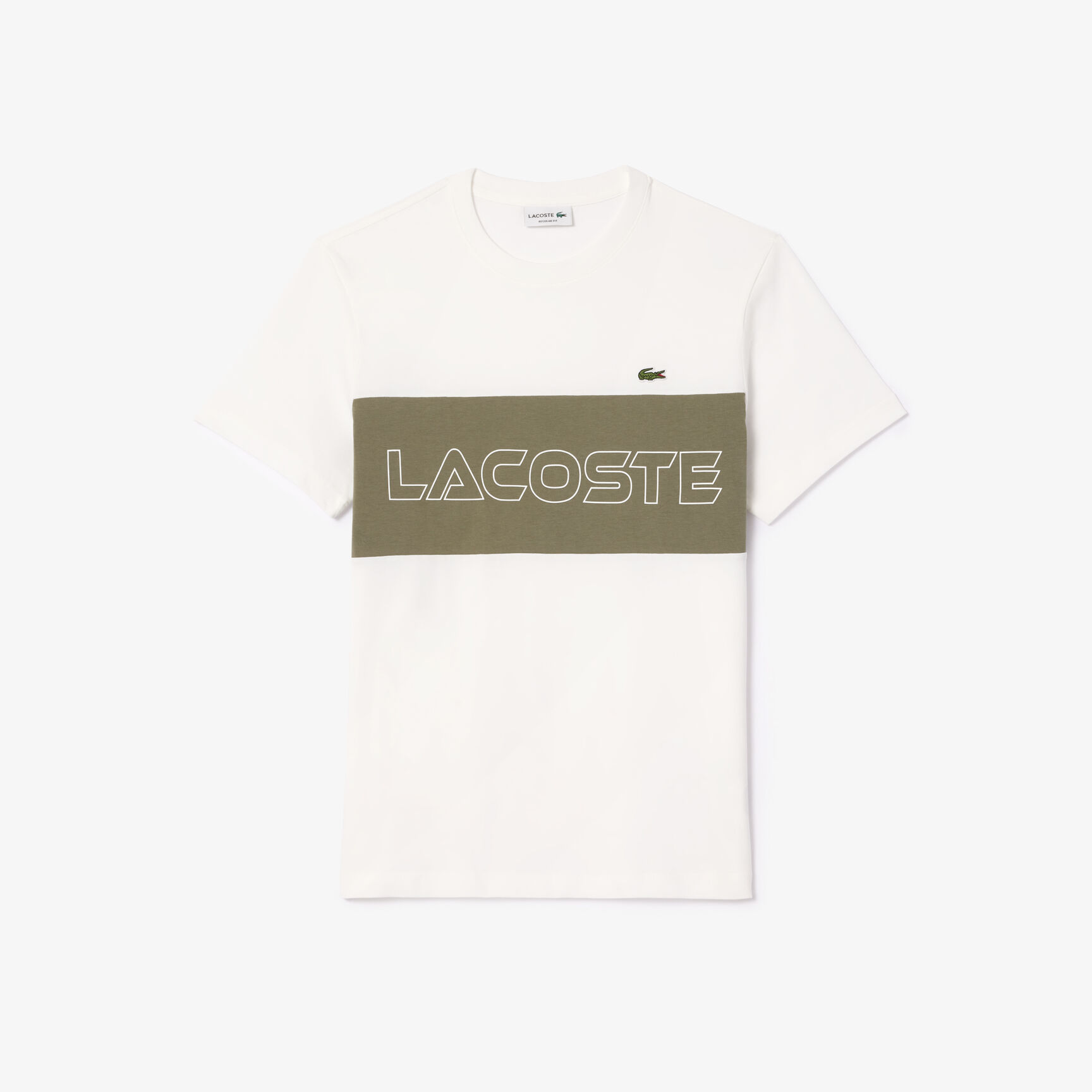 تي شيرت لاكوست ذو قصة عادية ومطبوع بألوان مترابطة Lacoste Regular Fit Printed Colourblock T-shirt - TH1712-00-IMI