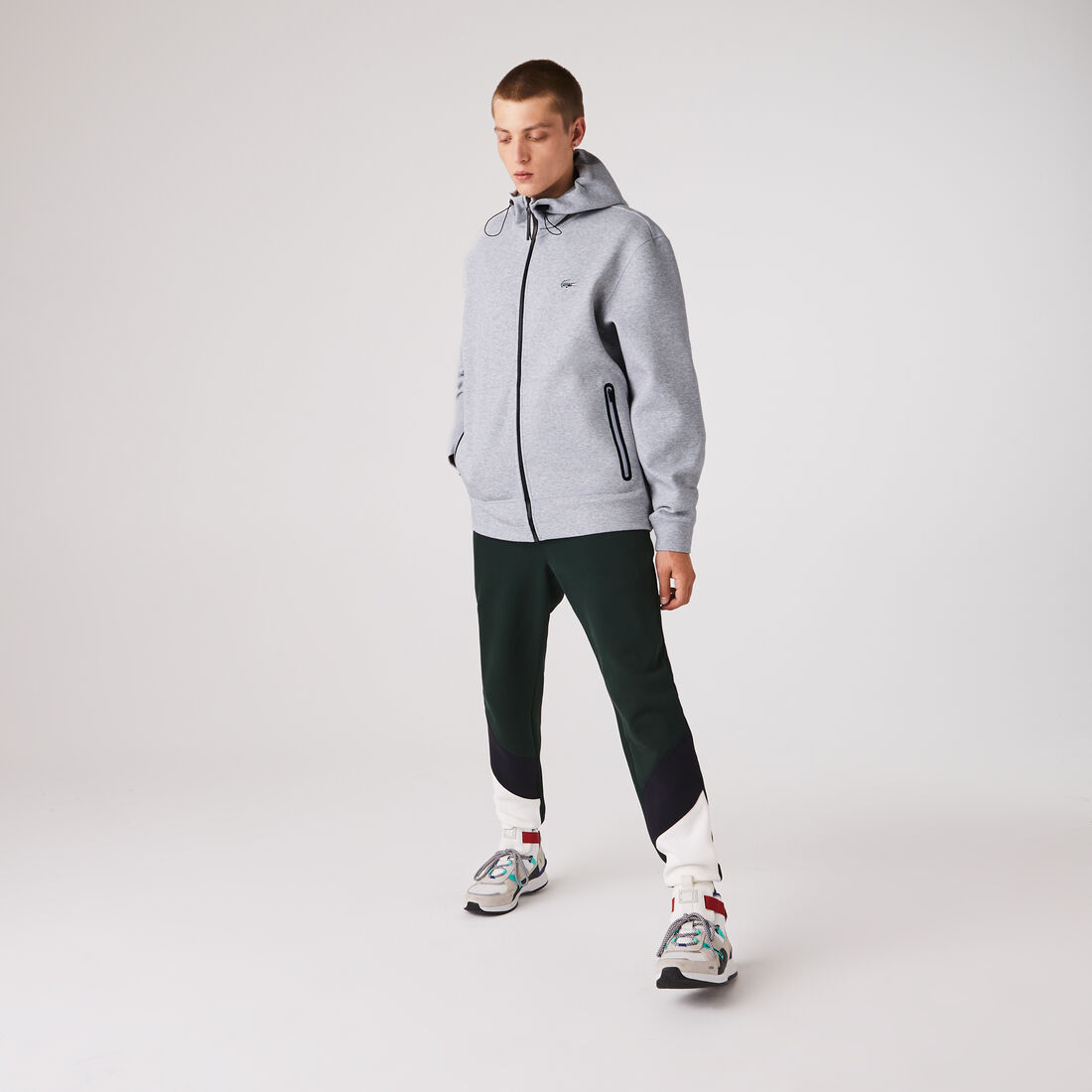 سترة بغطاء رأس وسحاب مع علامة Lacoste التجارية وشارة للرجال سترة بغطاء رأس وسحاب مع علامة Lacoste التجارية وشارة للرجال