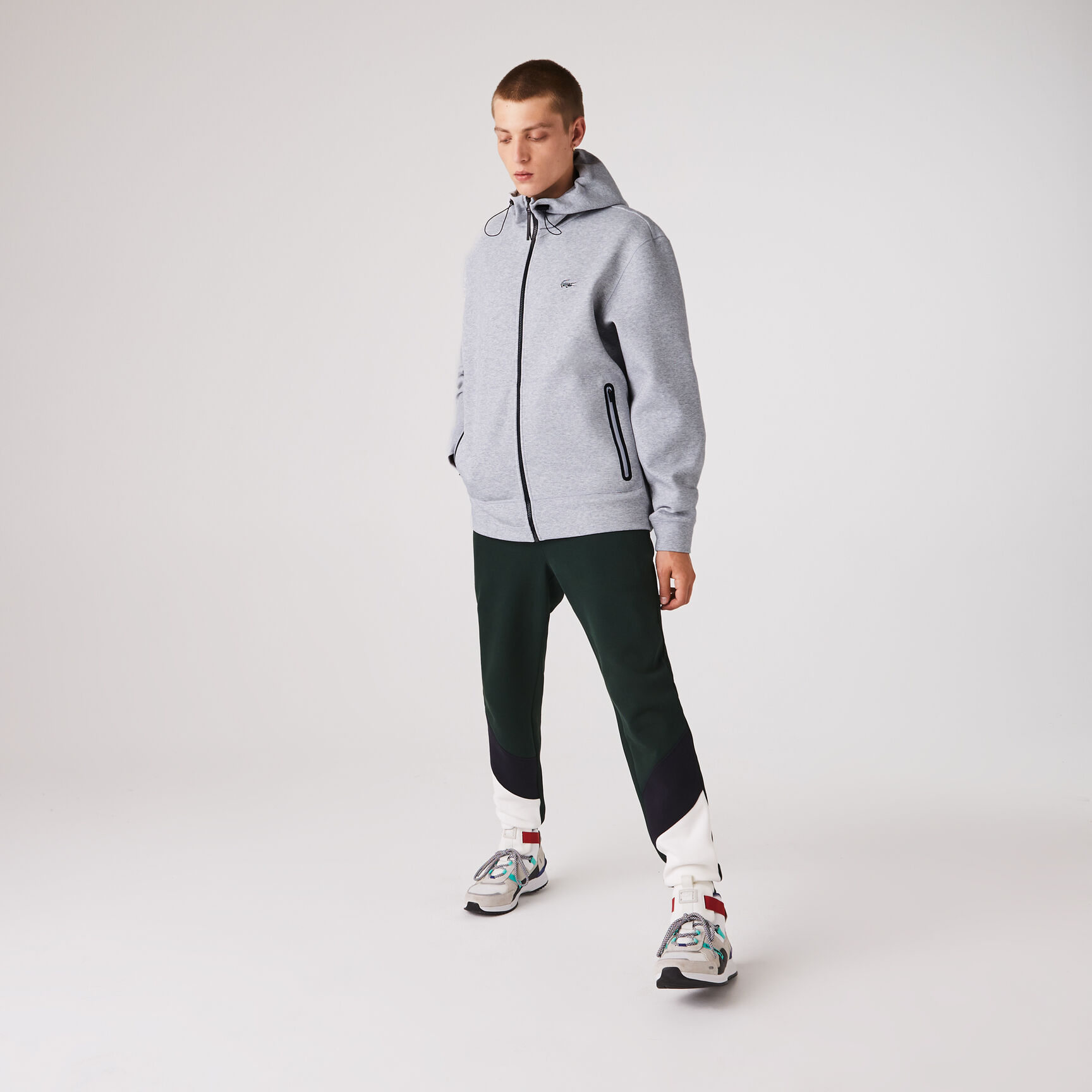 سترة بغطاء رأس وسحاب مع علامة Lacoste التجارية وشارة للرجال سترة بغطاء رأس وسحاب مع علامة Lacoste التجارية وشارة للرجال