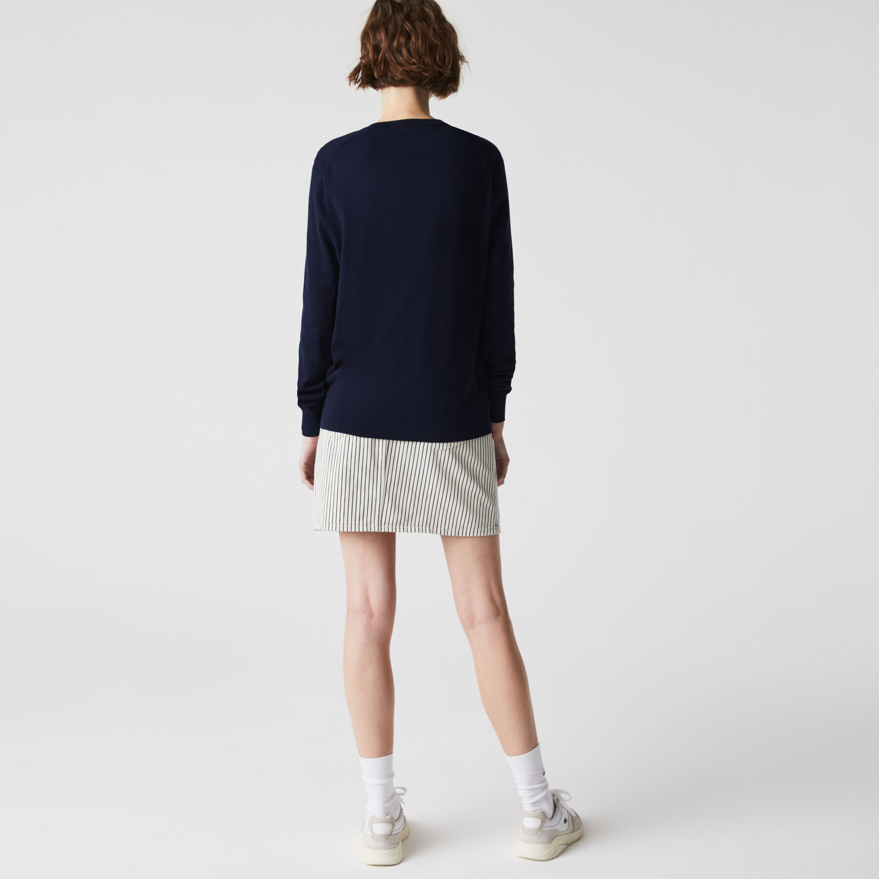 lacoste women s v neck loose organic cotton sweater