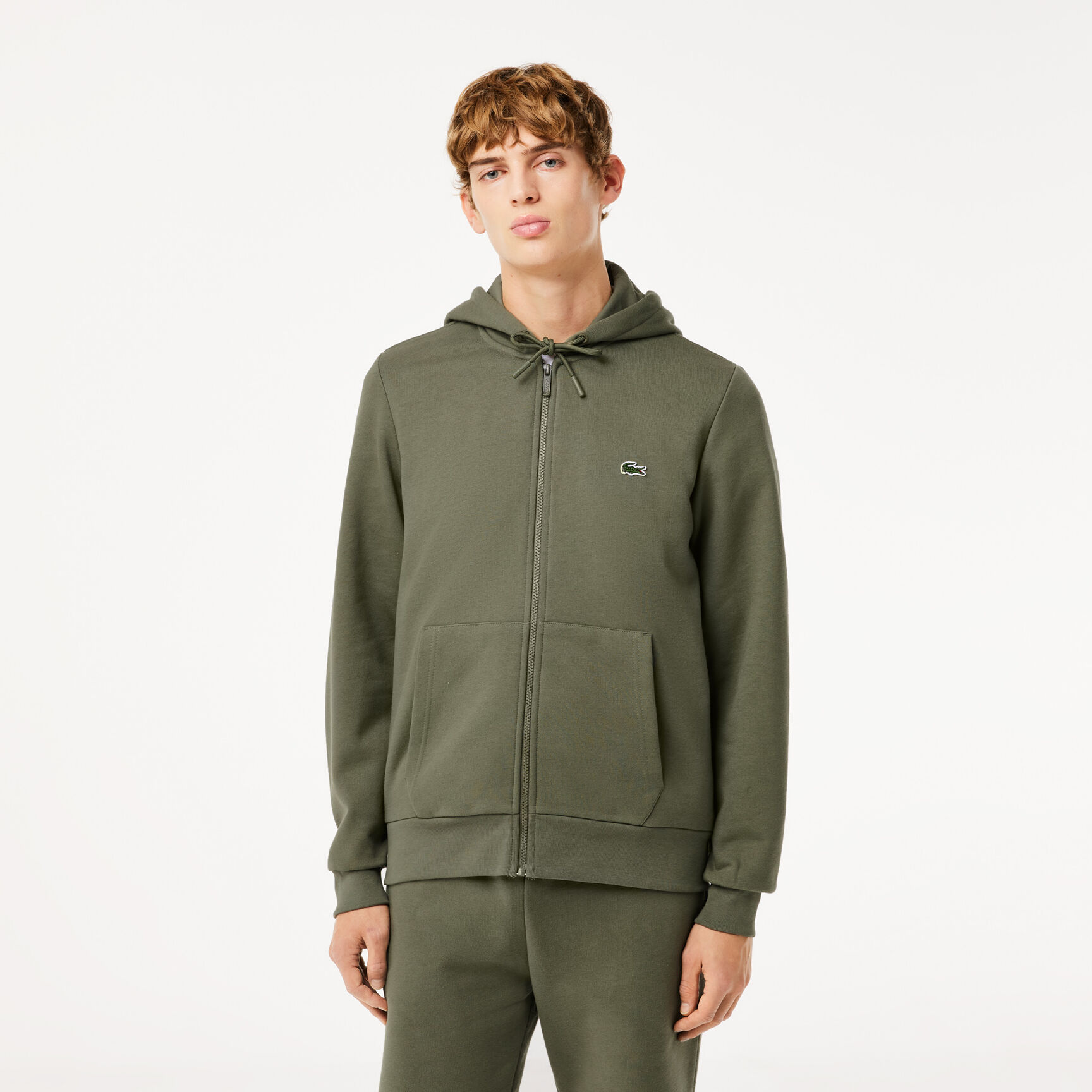 Zip-Up Fleece Hoodie Men's Lacoste Kangaroo Pocket Fleece Sweatshirt - SH9626-00-316