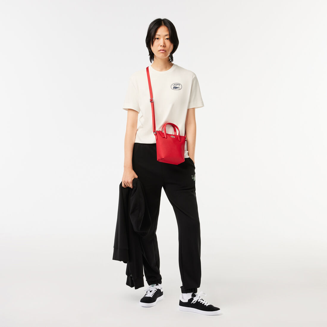 تي شيرت لاكوست جيرسيه قطن بطبعة شعار واسم الماركة Regular Fit Signature Print T-shirt - TF0854-00-70V