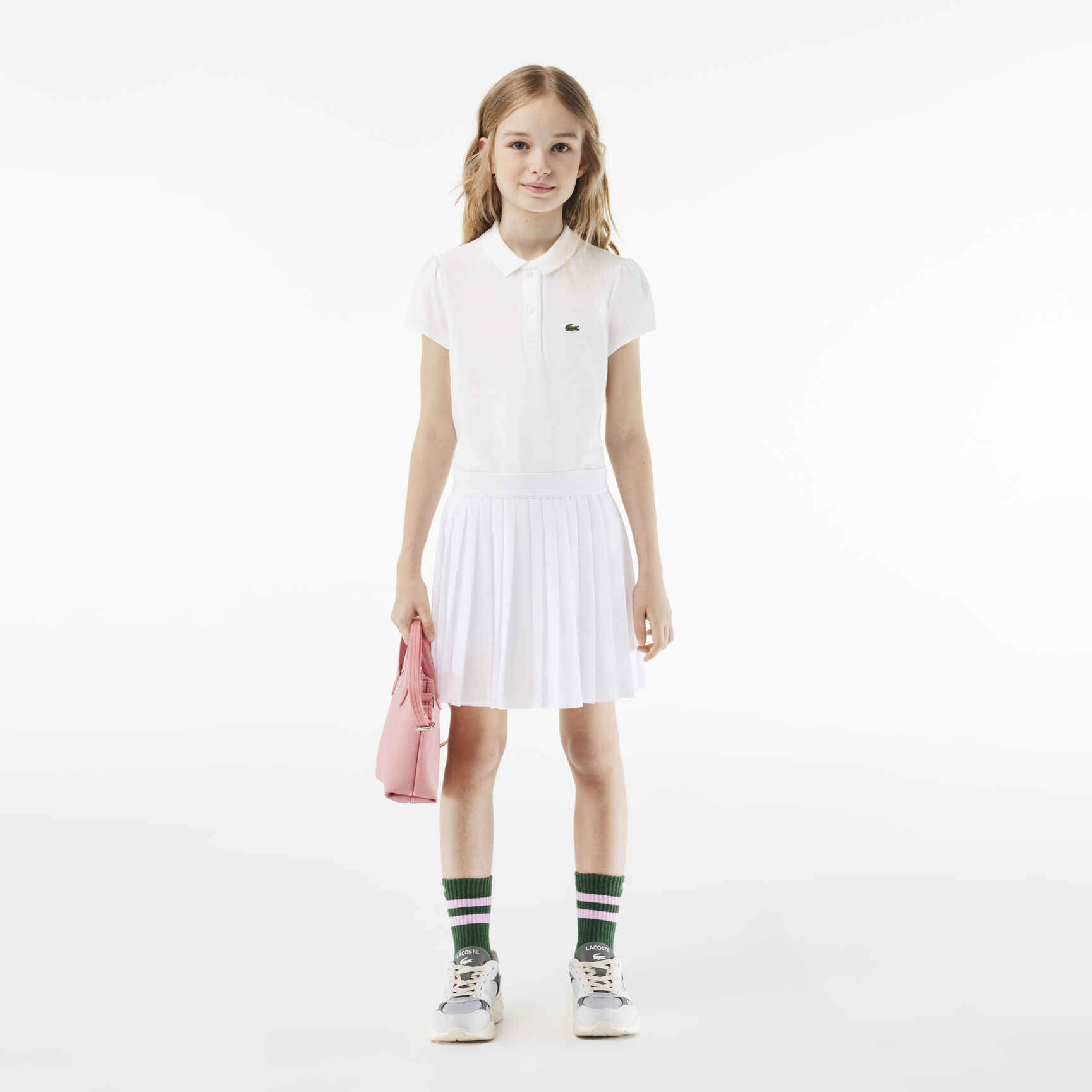 قميص بولو بيكيه بياقة مزخرفة Girls' Lacoste Scalloped Collar Mini Pique Polo Shirt - PJ3594-00-001