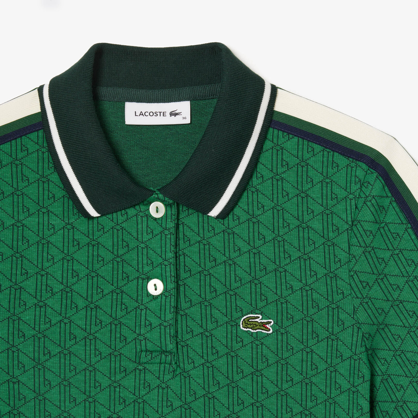 تي شيرت بولو لاكوست قطن طري بقصّة ضيقة للنساء Slim Fit Lacoste Monogram Jacquard Polo Shirt - DF0849-00-QIJ