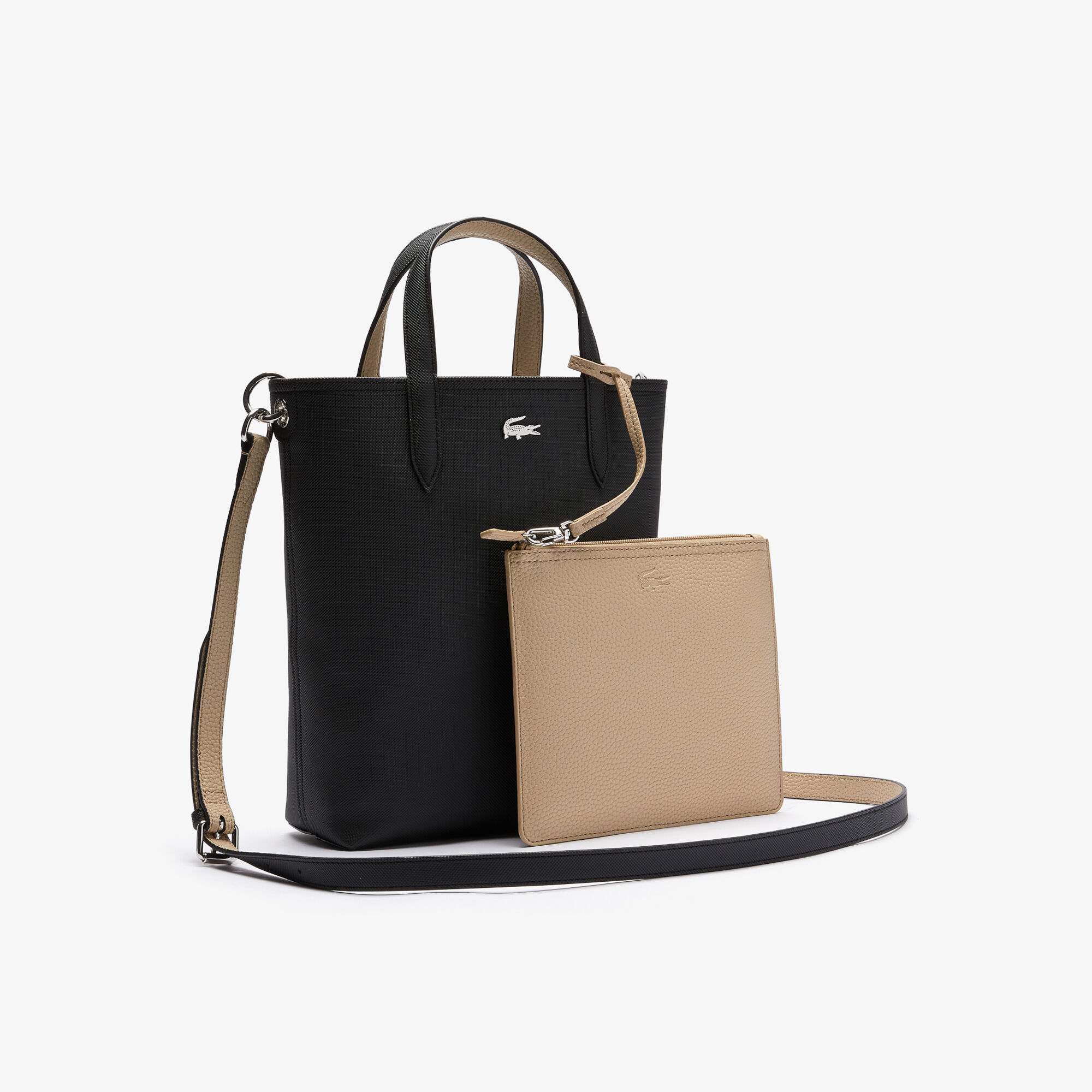 Anna Vertical Reversible Tote, Black/Beige | LACOSTE UAE