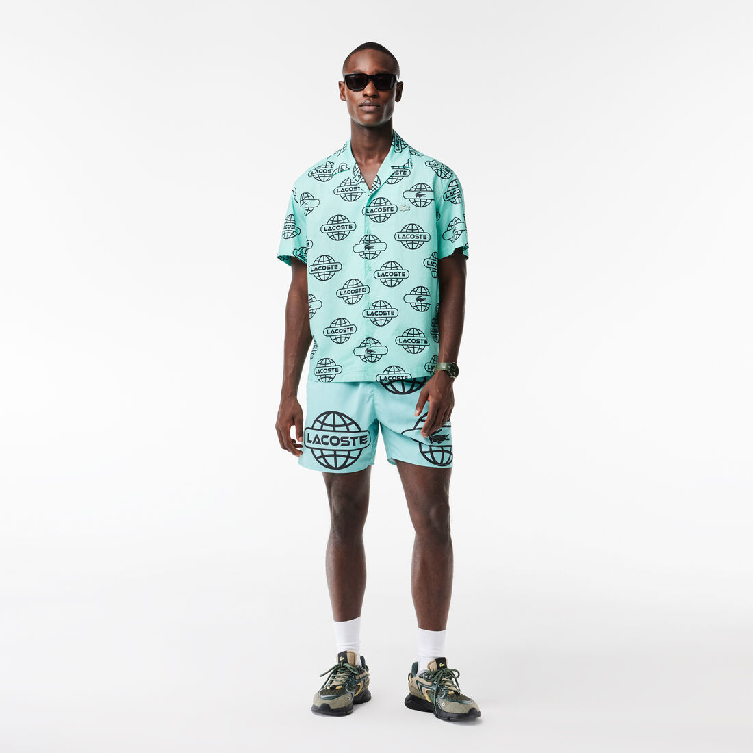 Globe Print Lacoste Cotton Twill Shirt Globe Print Lacoste Cotton Twill Shirt - CH1880-00-KI4