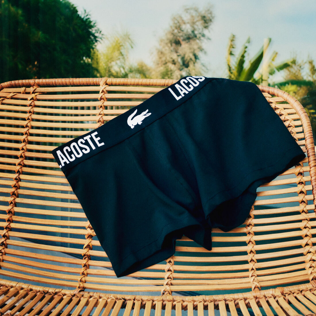 طقم بوكسر لاكوست جيرسيه بشعار الماركة للرجال، 3 قطع Men's Lacoste Branded Jersey Trunk Three-Pack - 5H3321-00-TR2