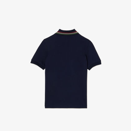 Boys' Lacoste Tricolour Collar Cotton Petit Pique Polo