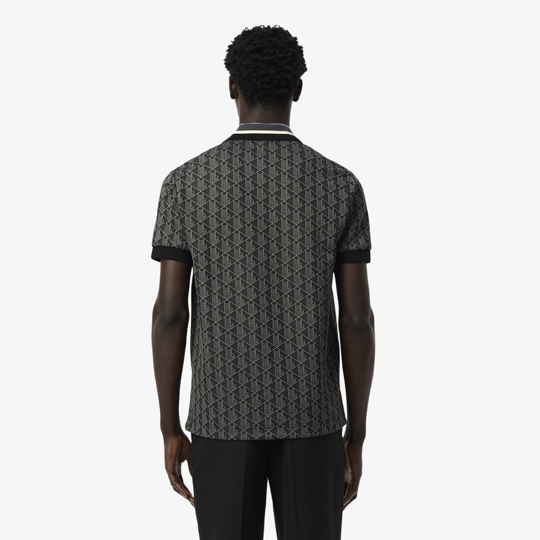 قميص بولو كلاسيكي بقصّة كلاسيكية من قماش الجاكار أحادي اللون Classic Fit Monogram Jacquard Polo Shirt - DH1417-00-4PC