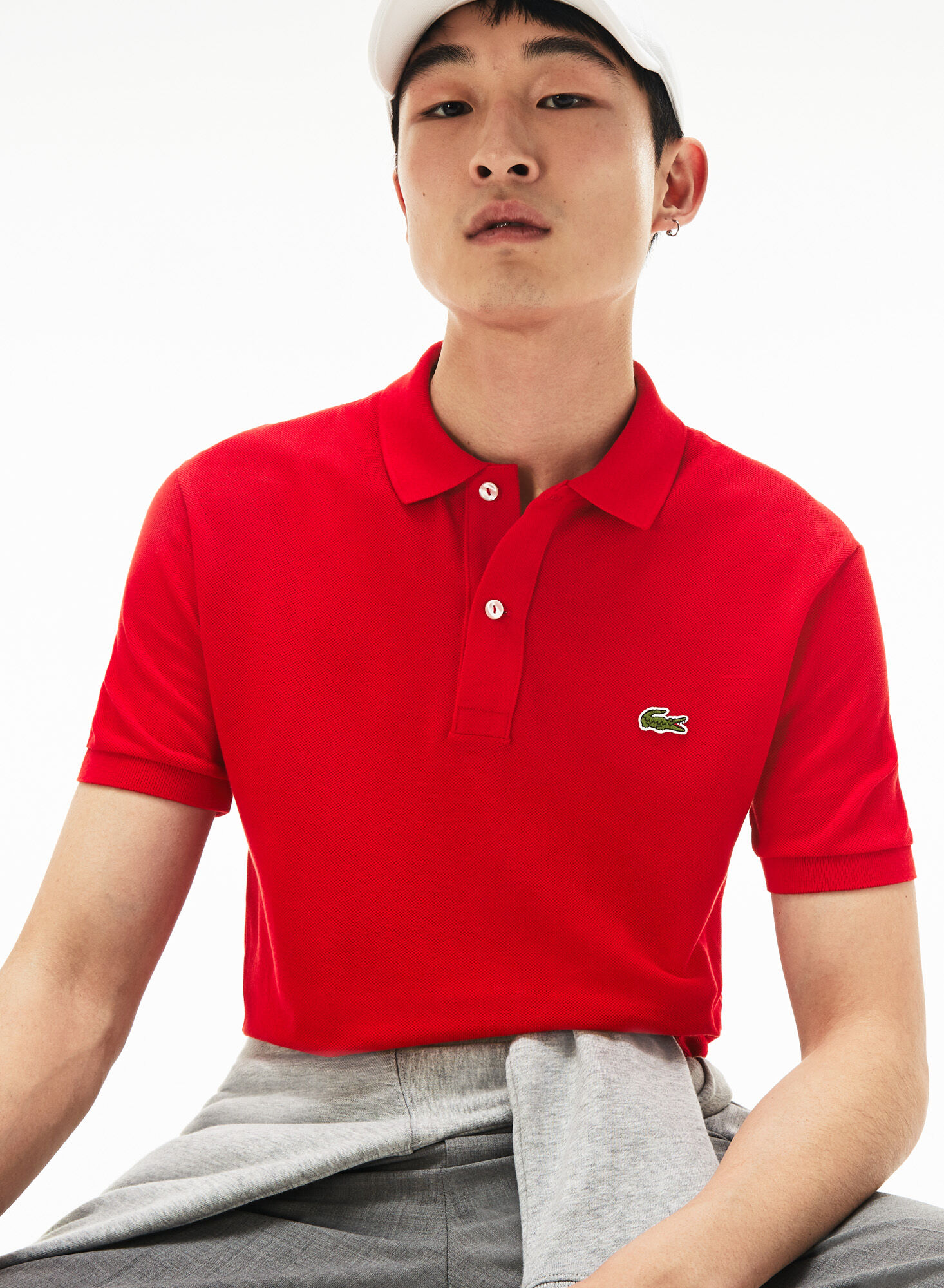 mens red lacoste polo shirt