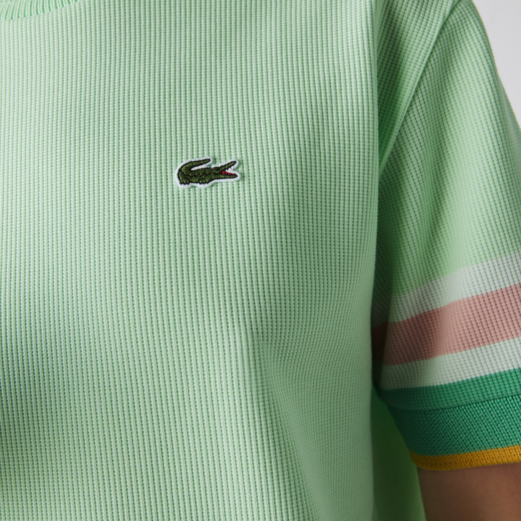 lacoste women s crew neck striped accents honeycomb cotton t shirt