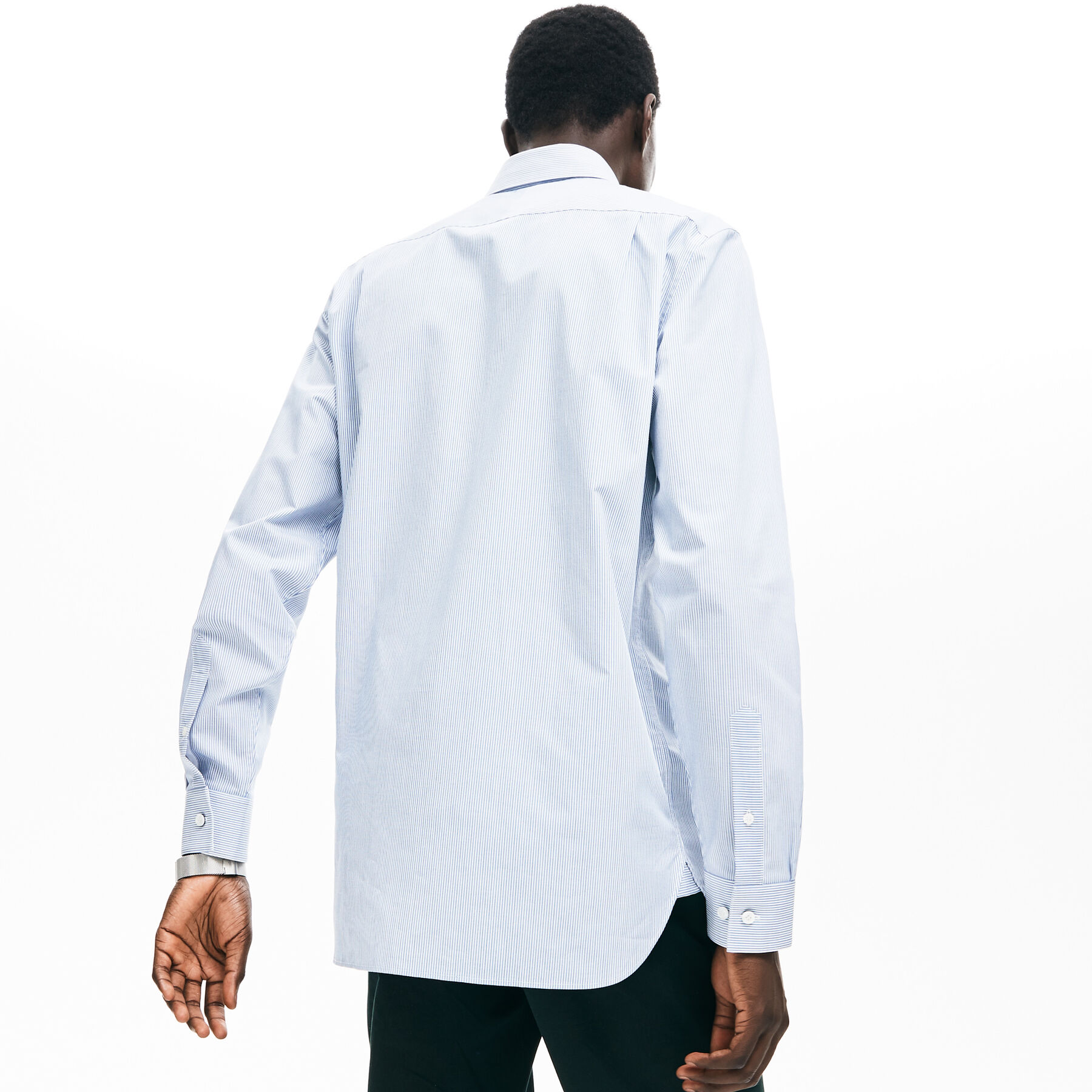 lacoste men s regular fit vertically striped cotton poplin shirt