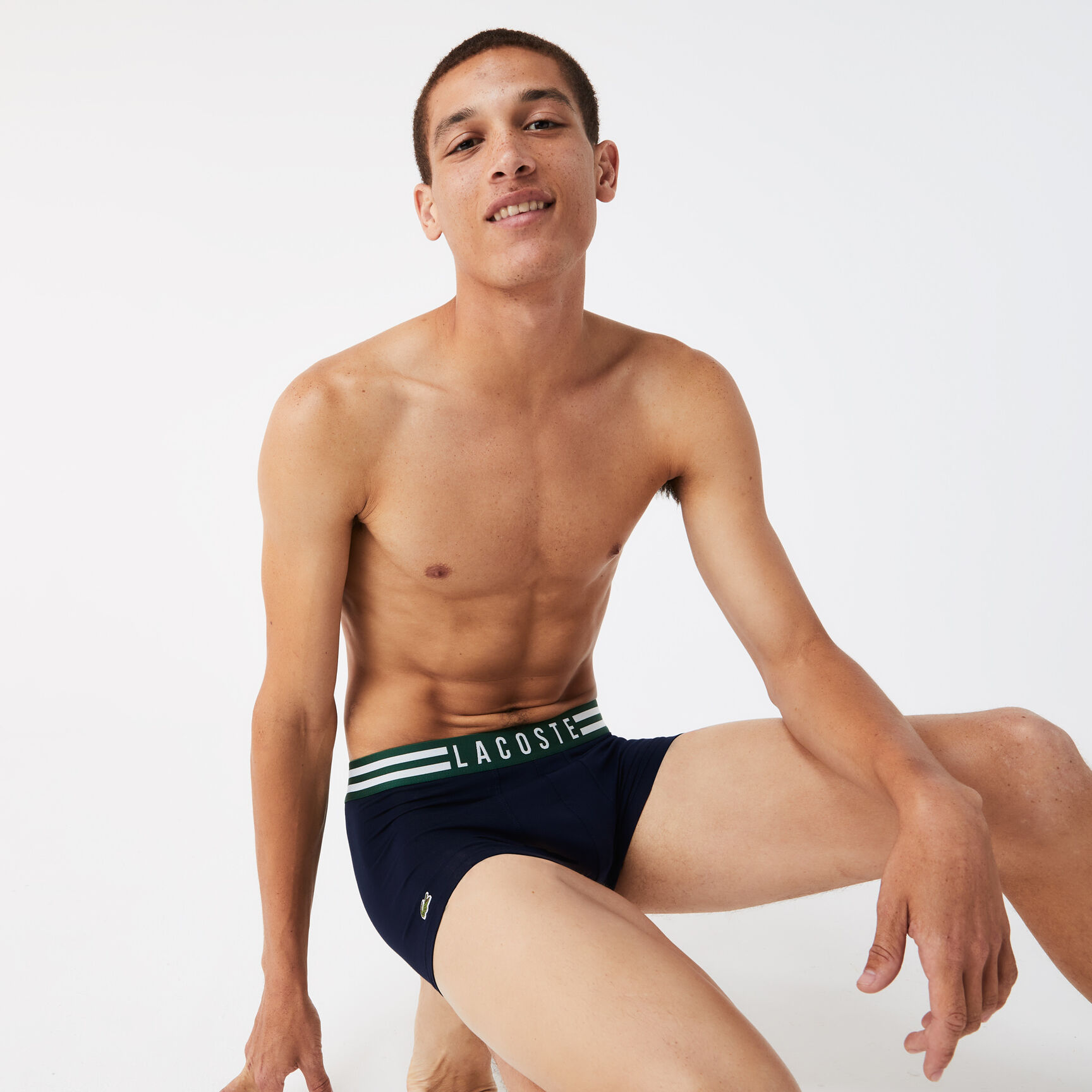 طقم بوكسر قطن مطاطي بخطوط على الخصر للرجال، 3 قطع