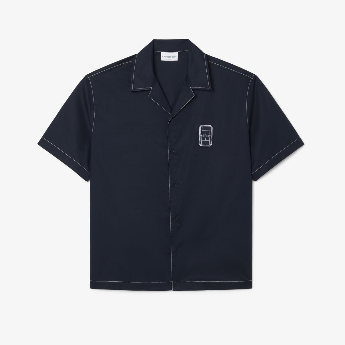 Relaxed Fit Short Sleeved Cotton Shirt Men's Lacoste Pull-on Windbreaker with Kangaroo Pocket - CH8448-00-MXQ