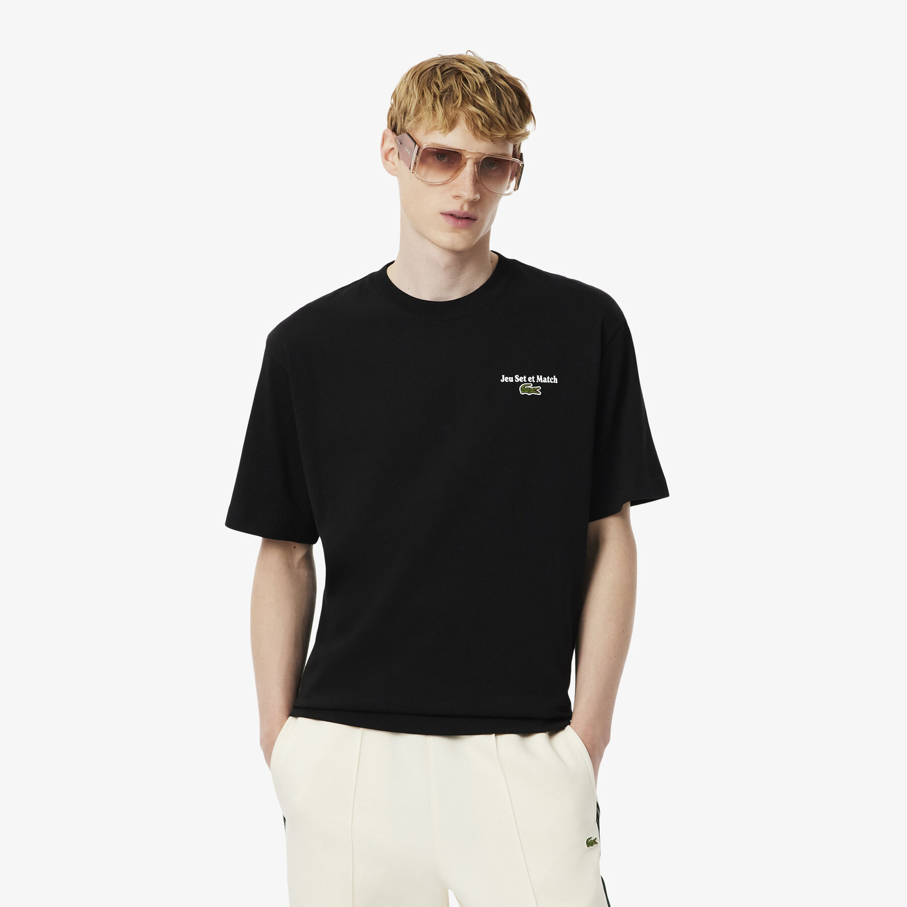 lacoste loose fit heavy jersey printed t shirt