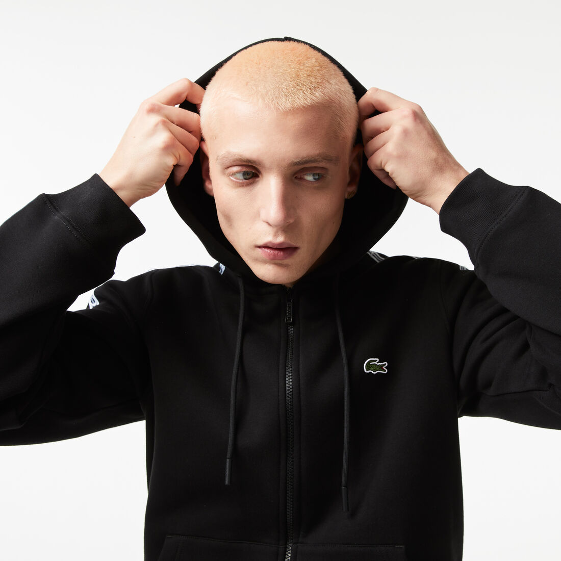 هودي بقصة كلاسيكية بسحّاب وأشرطة شعار الماركة للرجال هودي بقصة كلاسيكية بسحّاب وأشرطة شعار الماركة للرجال