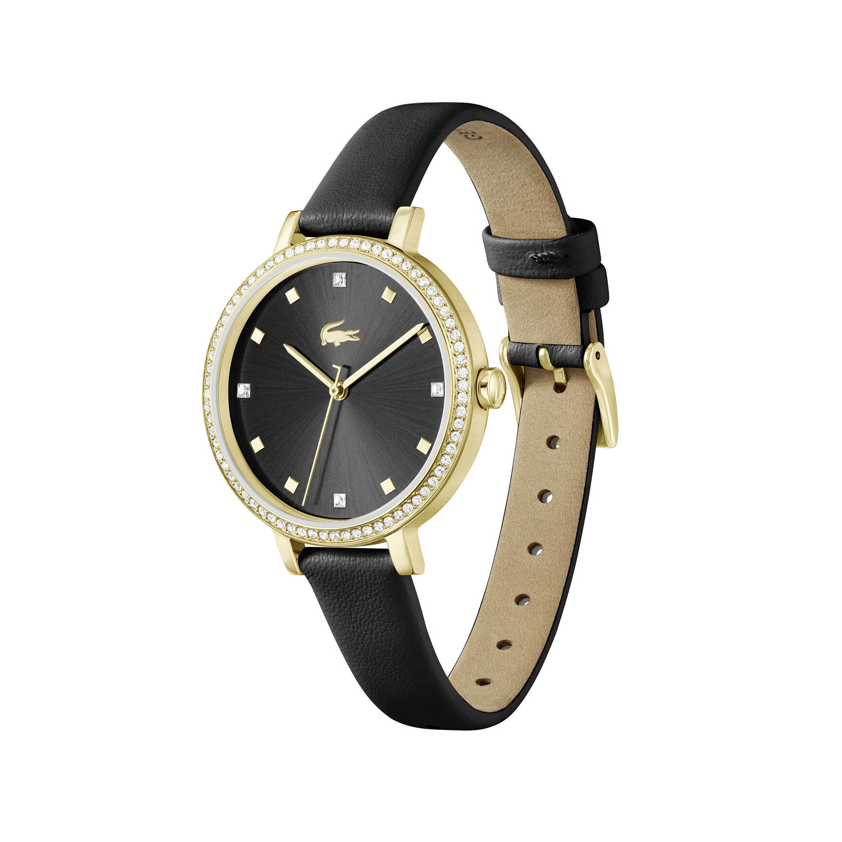 Black Leather Strap Women's Watch - 2001489-BLACK