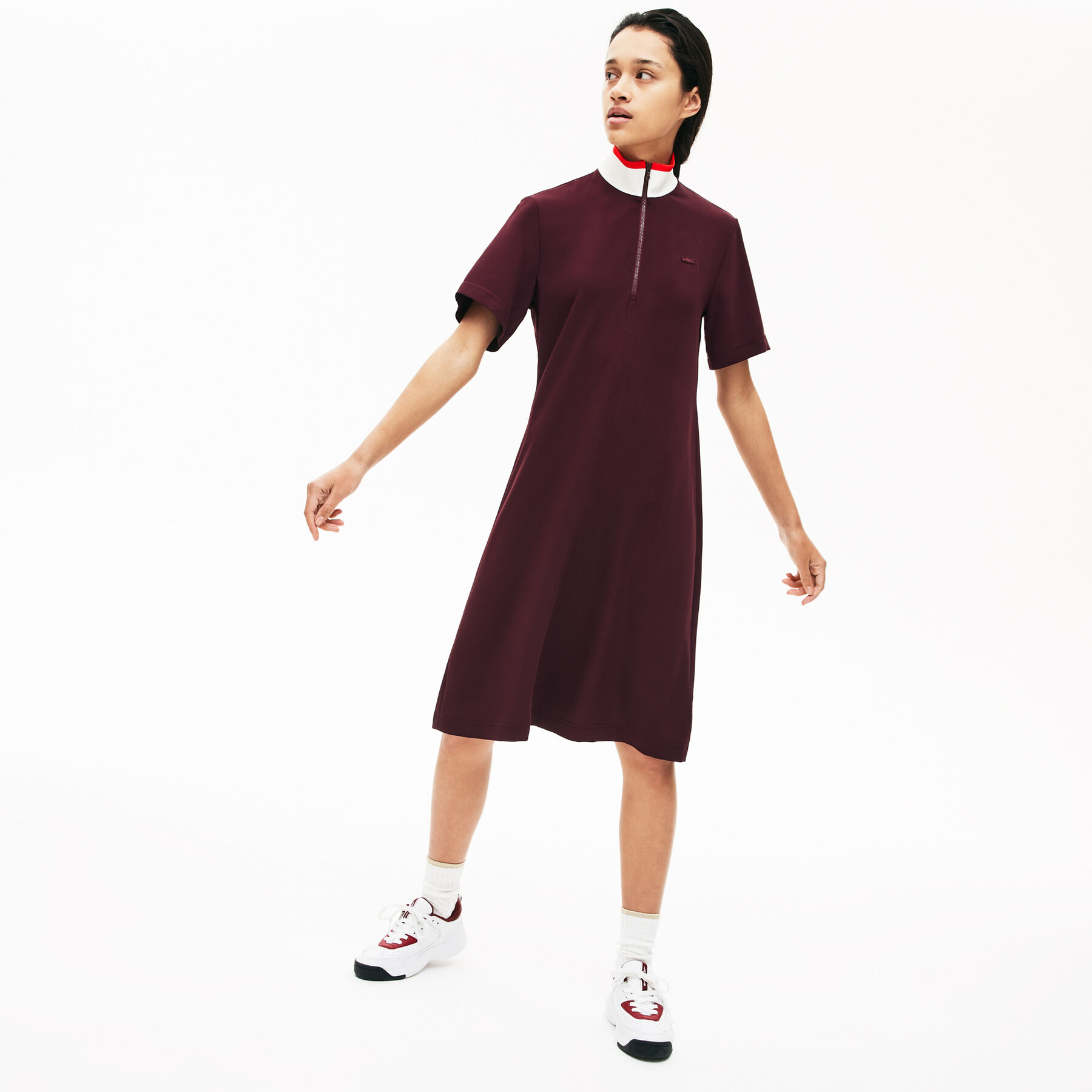 Women's Full Zip Flowy Polo Dress lacoste women s full zip flowy polo dress