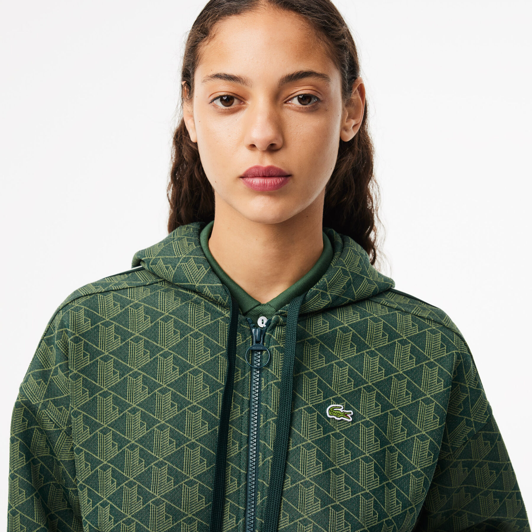 Jacquard Monogram Hoodie Monogram Jacquard Zip Front Hoodie - SF7606-00-ICL