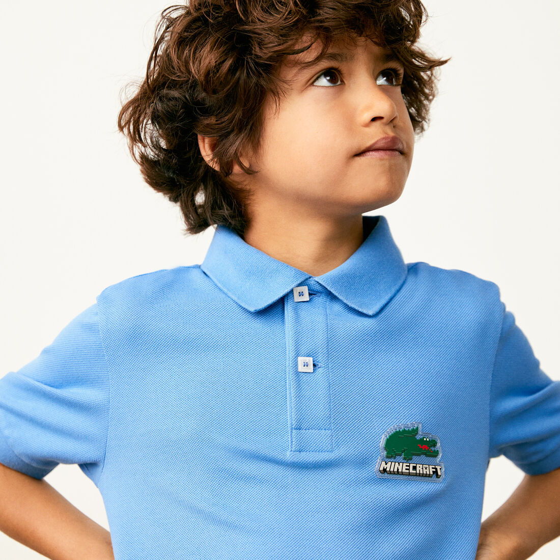 تيشيرت بولو بيكيه قطن عضوي مجموعة Lacoste &times; Minecraft للأطفال