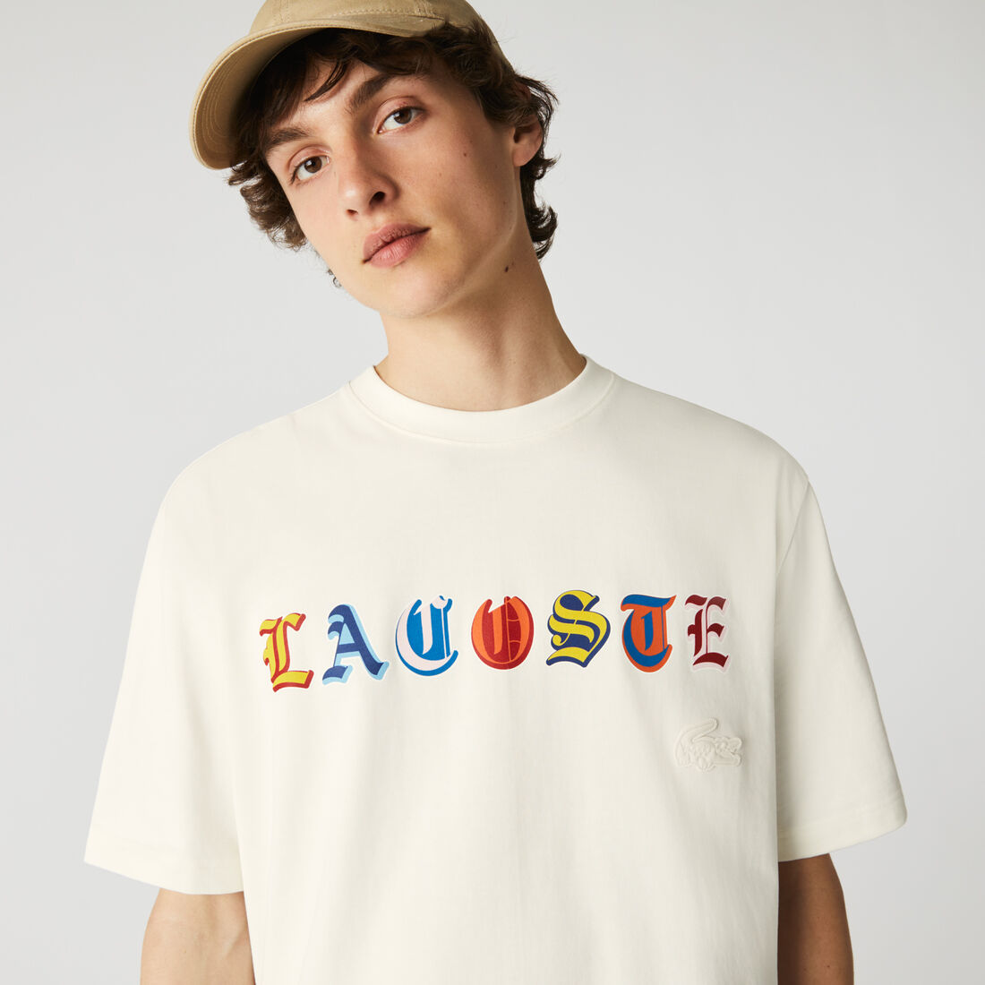 Men’s Lacoste L!VE Loose Fit Branded Multi-Color Cotton T-Shirt