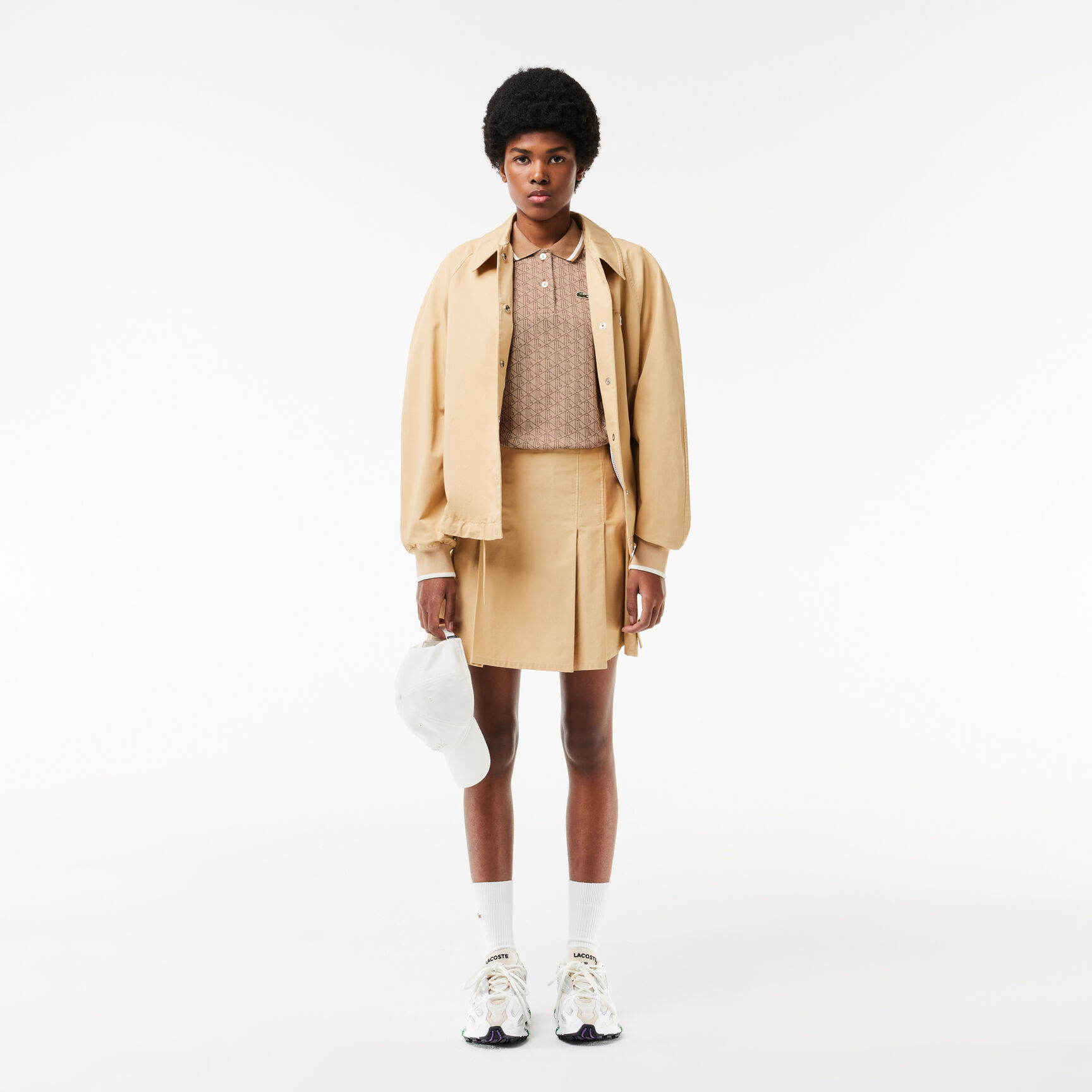 تي شيرت بولو لاكوست قطن طري بقصّة ضيقة للنساء Slim Fit Lacoste Monogram Jacquard Polo Shirt - DF0849-00-IRP