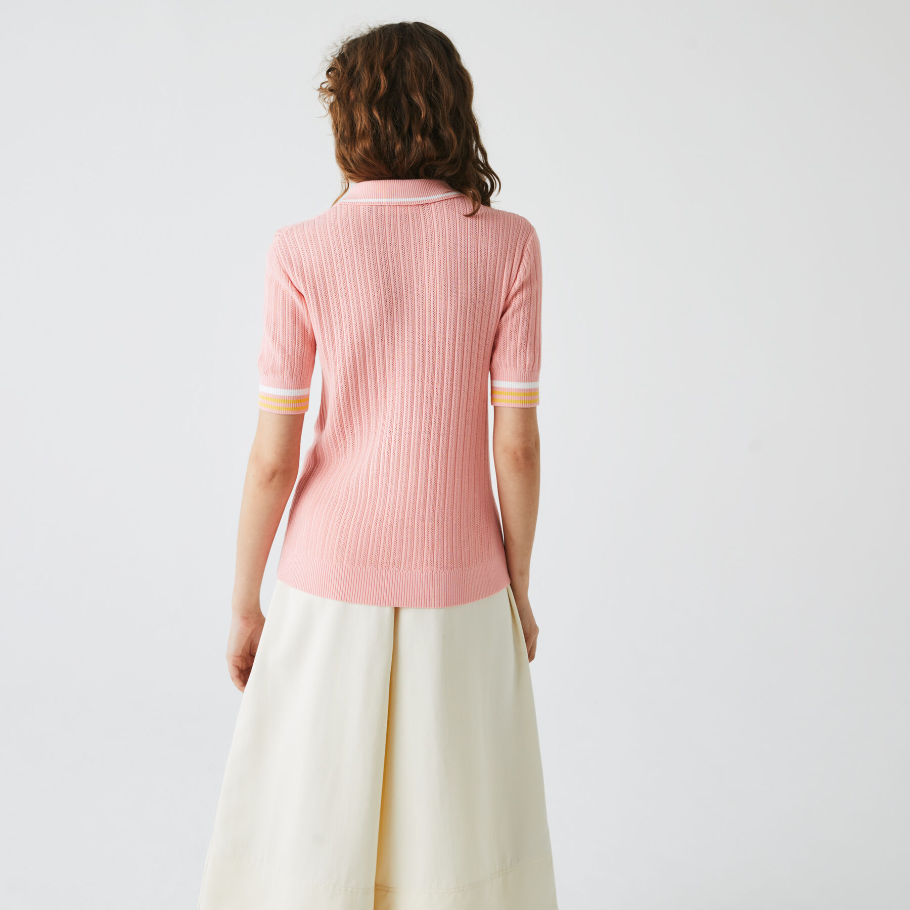 قميص بولو محبوك كم مخطط للنساء قصة ضيقة لاكوست قميص بولو محبوك كم مخطط للنساء قصة ضيقة