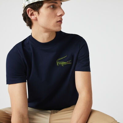 Men's Crocodile Embroidered Crew Neck Cotton T-shirt