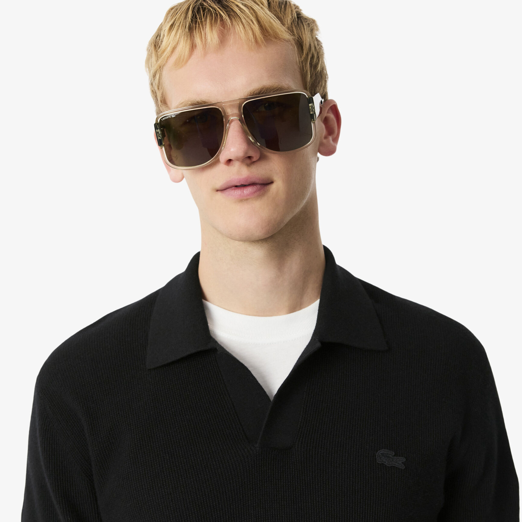 Cotton Blend Open Polo Collar Sweater - AH5186-00-031