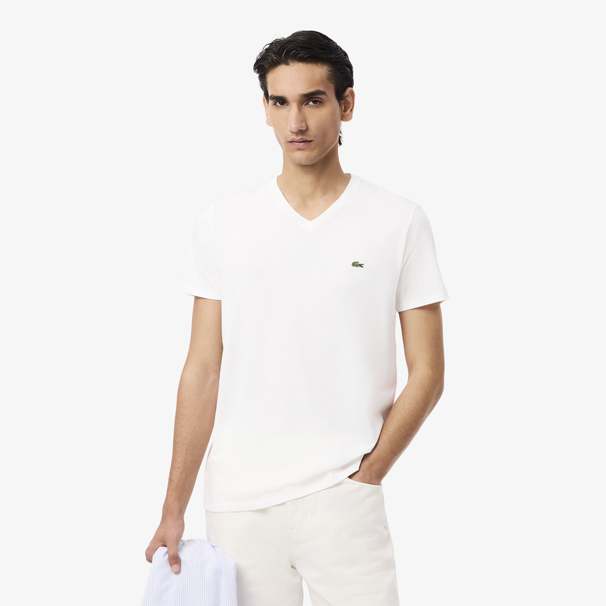 Buy Lightweight Cotton Pima V Neck T-shirt | Lacoste UAE