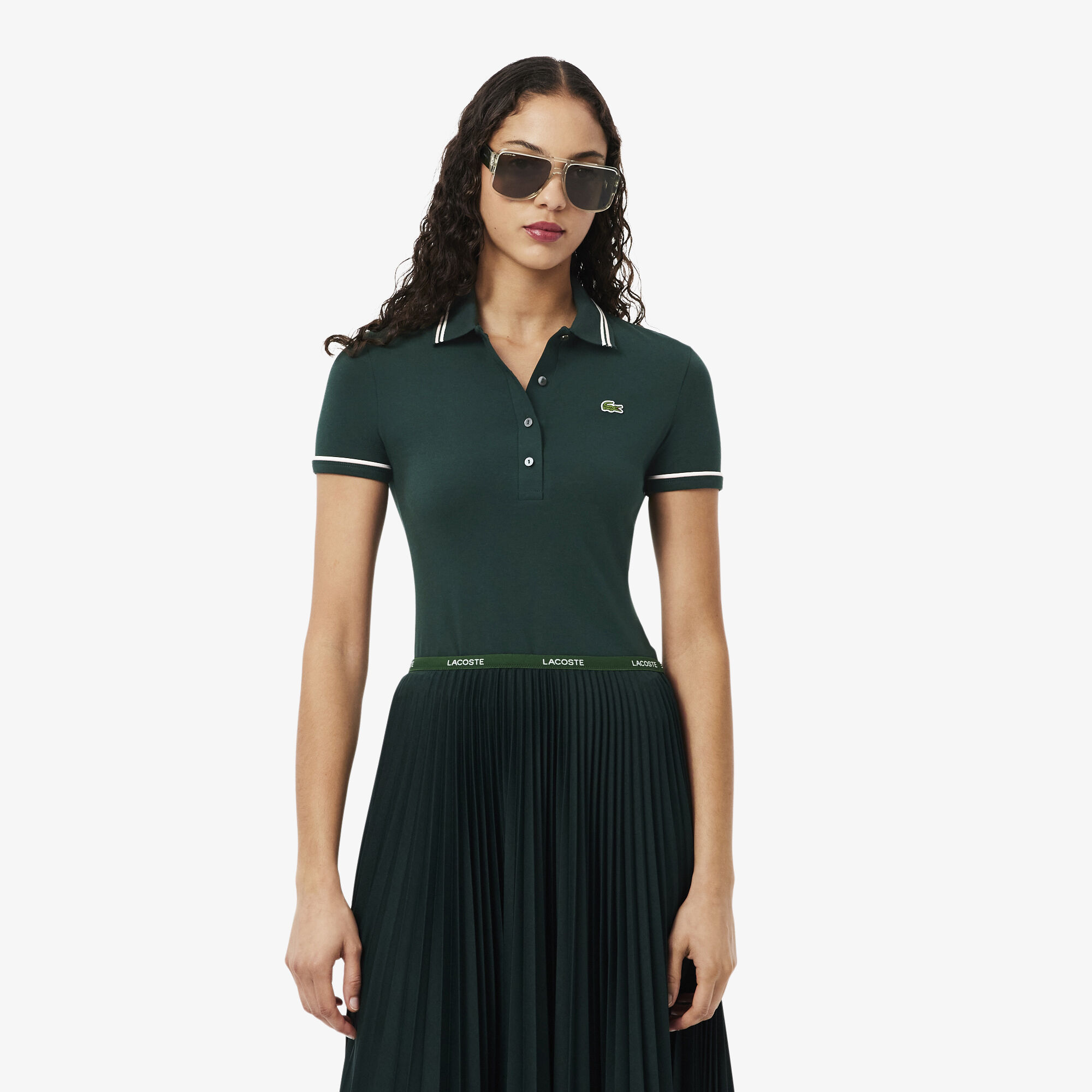 L.12.D Slim Fit Trim Detail Polo Shirt, Green / White / Light Pink