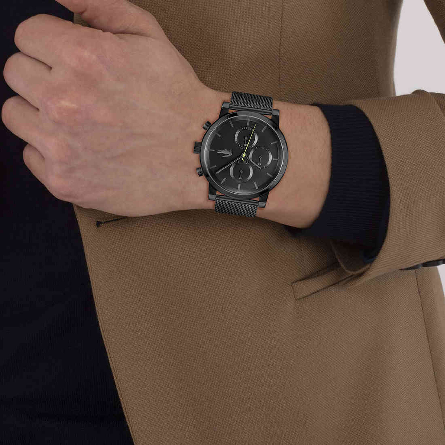 Men Black Mesh Bracelet Multifunction Men Black Mesh Bracelet Multifunction Quartz Watch - 2011411-BLK