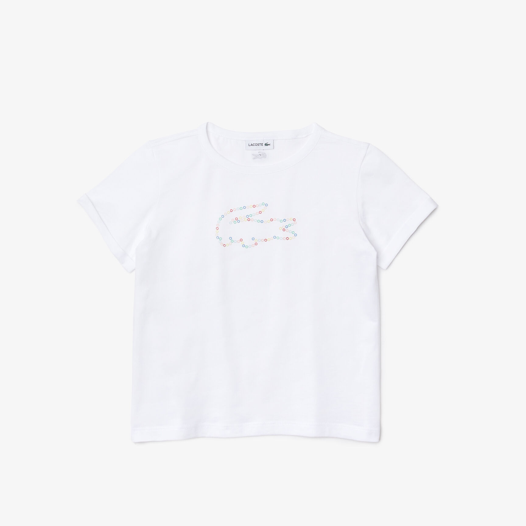 تيشيرت قطن بفتحة رقبة مستديرة وتمساح ملون للبنات تيشيرت قطن بفتحة رقبة مستديرة وتمساح ملون للبنات