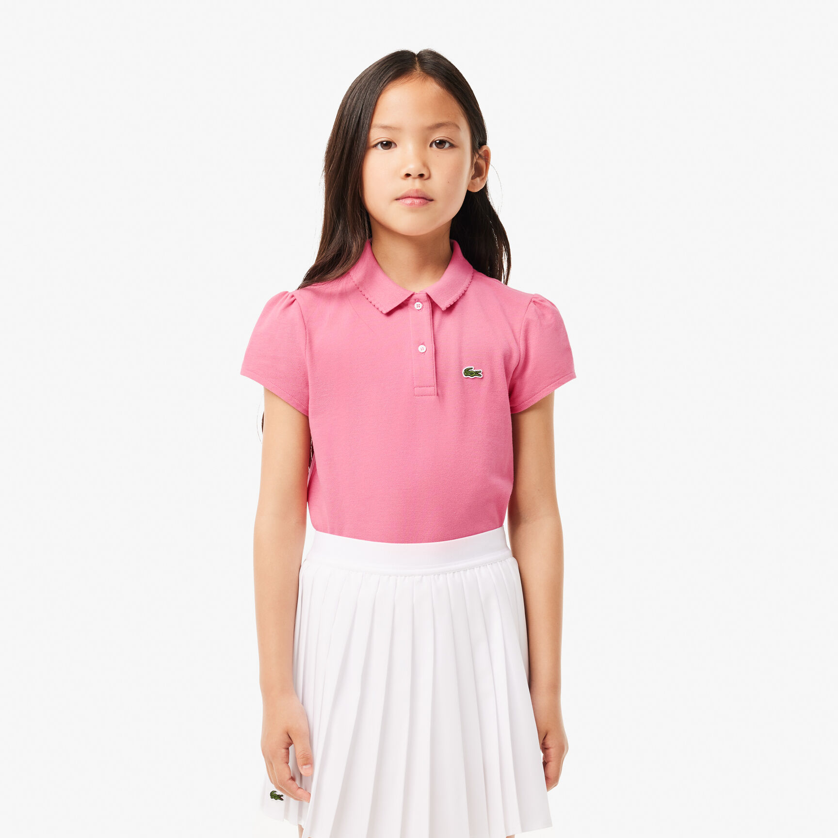 قميص بولو بيكيه بياقة مزخرفة Girls' Lacoste Scalloped Collar Mini Pique Polo Shirt - PJ3594-00-2R3