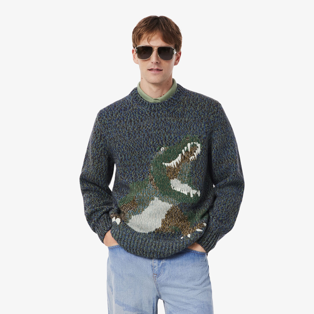 Mercerized Knit Intarsia Crocodile Sweater - AH5917-00-8IX