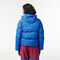 lacoste hooded monogram print puffer jacket with puffed croc at back