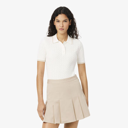 Striped Cable Knit Polo Collar Sweater