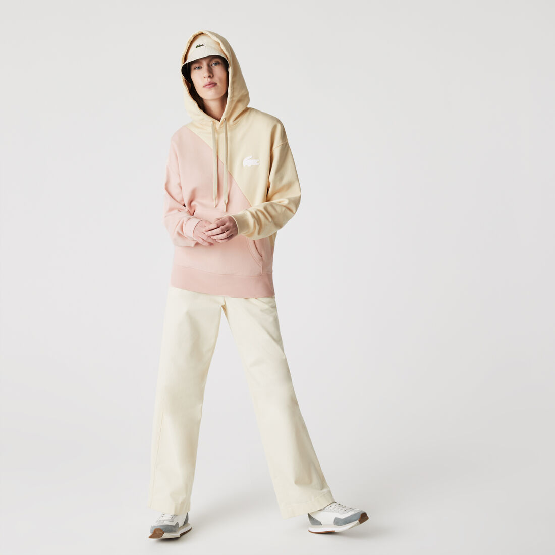 سويت شيرت صوف مزدوج اللون بغطاء رأس وقصة فضفاضة للجنسين مجموعة Lacoste LIVE سويت شيرت صوف مزدوج اللون بغطاء رأس وقصة فضفاضة للجنسين مجموعة Lacoste LIVE