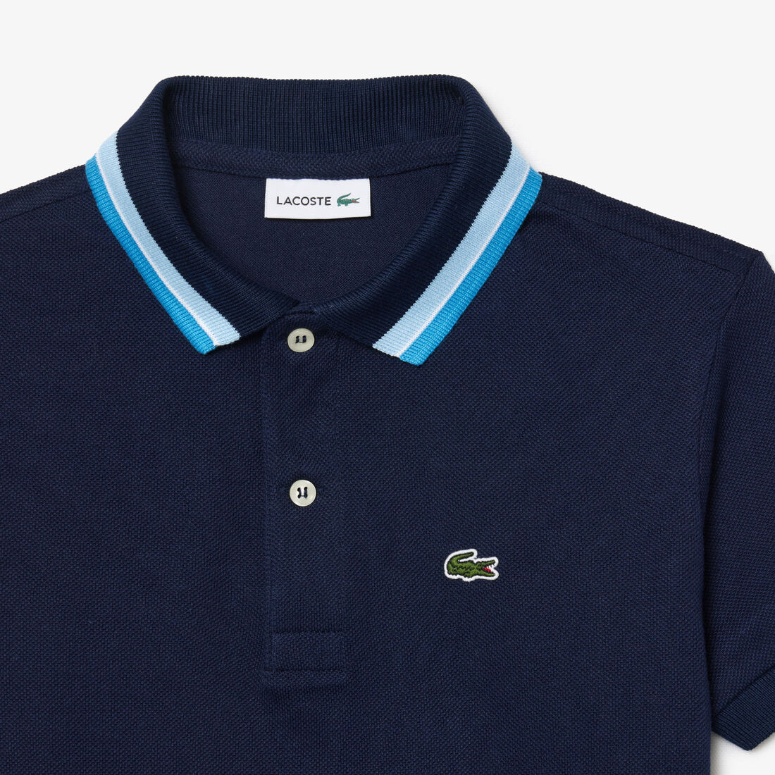 Boys' Lacoste Tricolour Collar Cotton Petit Pique Polo Boys' Lacoste Tricolour Collar Cotton Petit Pique Polo - PJ9702-00-IAG