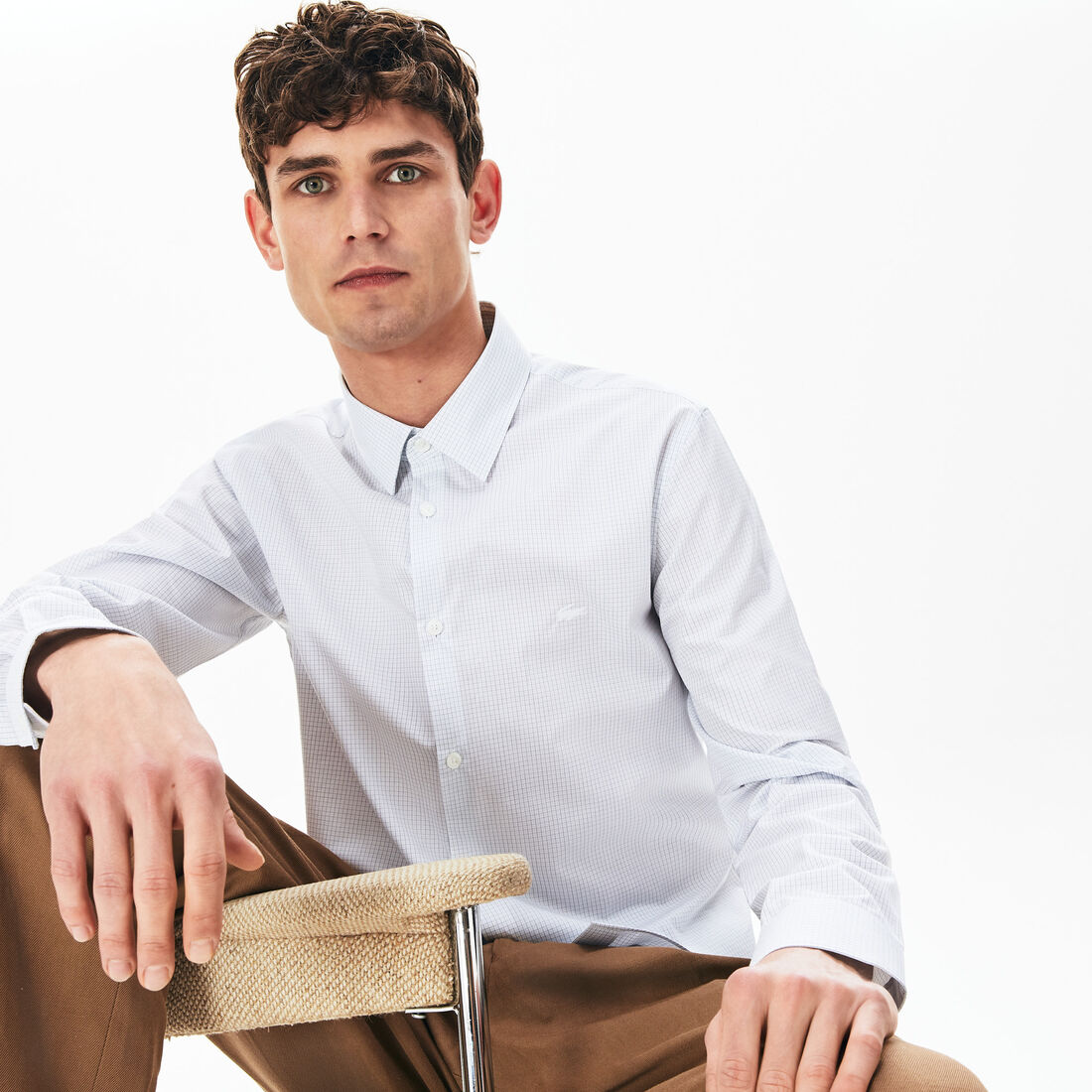 قميص قطني فاخر بنمط المربعات الصغيرة للرجال