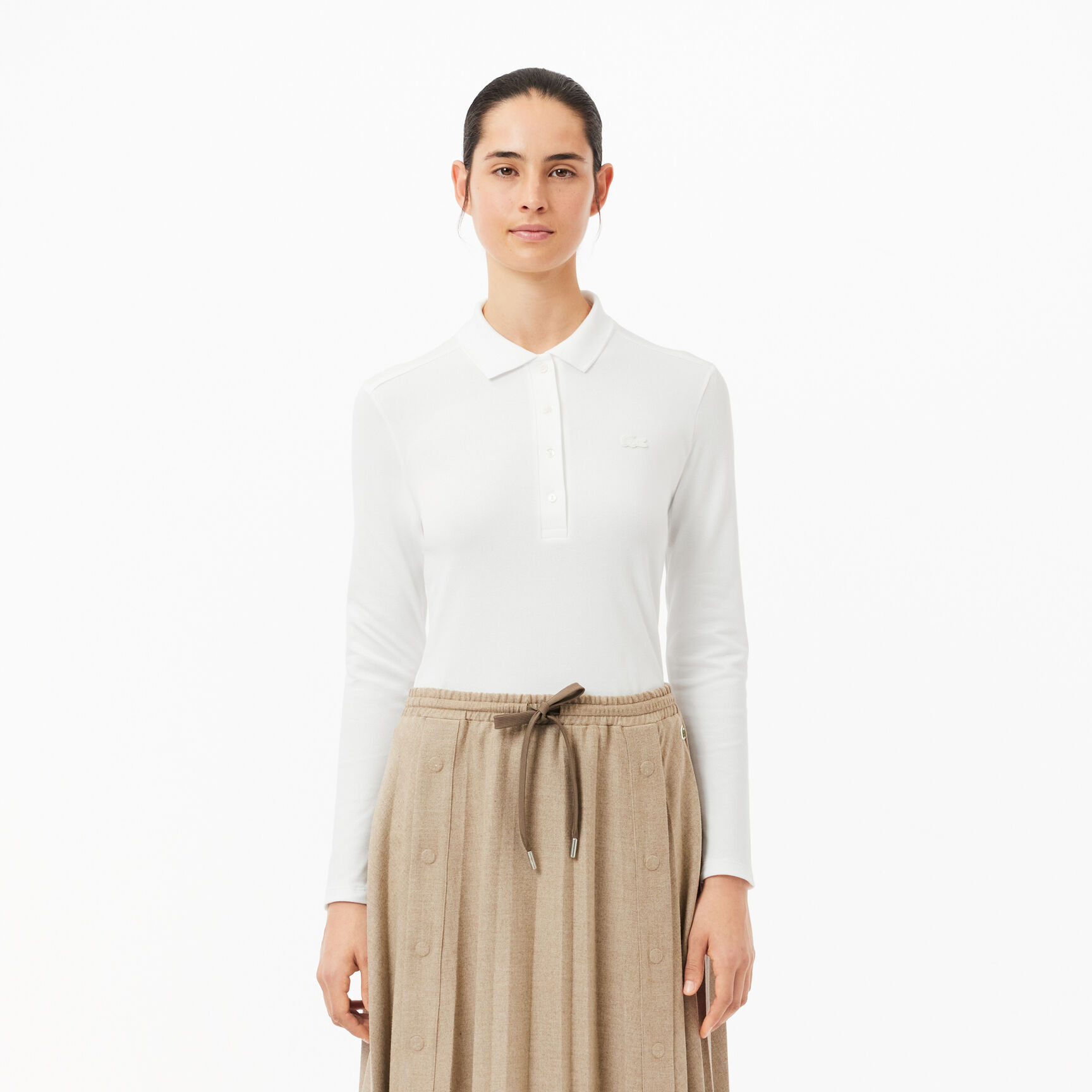 ثوب سباحة لاكوست قطعة واحدة من البولي أميد المعاد تدويره للنساء Women's Slim fit Stretch Pique Lacoste Polo Shirt - PF5464-00-001