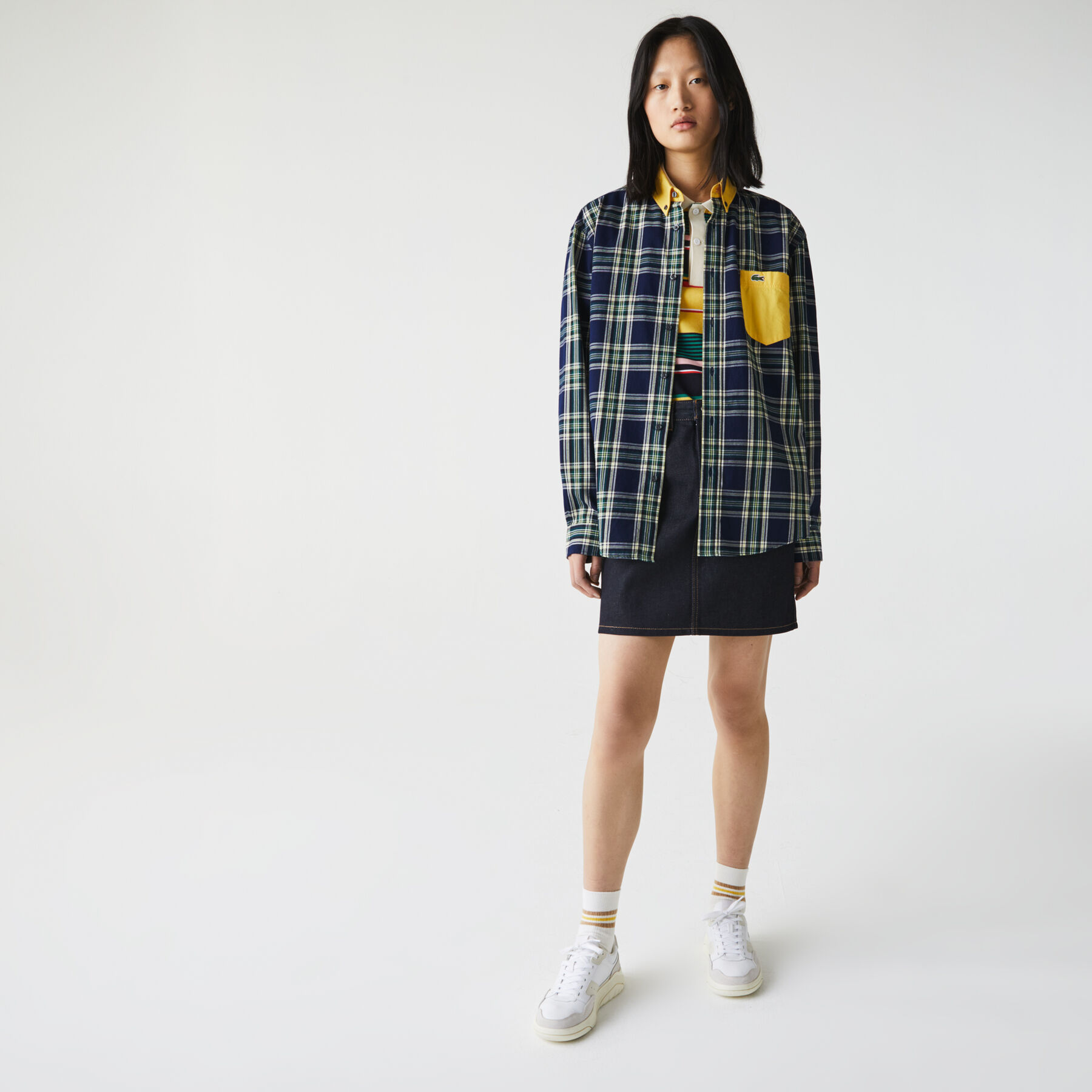 تي شيرت قطن كاروهات للجنسين قصة مربعة مجموعة Lacoste LIVE لاكوست تي شيرت قطن كاروهات للجنسين قصة مربعة مجموعة lacoste live